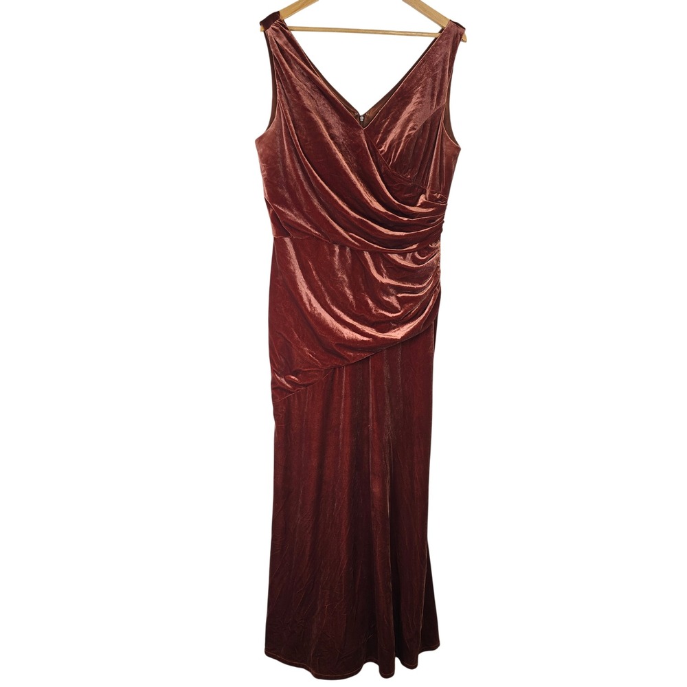 Revelry Velvet Maxi Dress Rust Terracotta V-Neck Ruched Formal‎ Bridesmaid 20